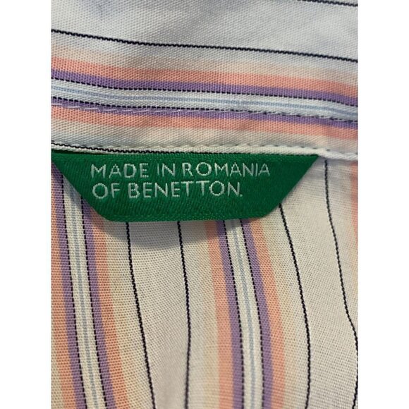 Men’s Benetton Long Sleeve Button Up Striped Pink Blouse Medium - Picture 4 of 8